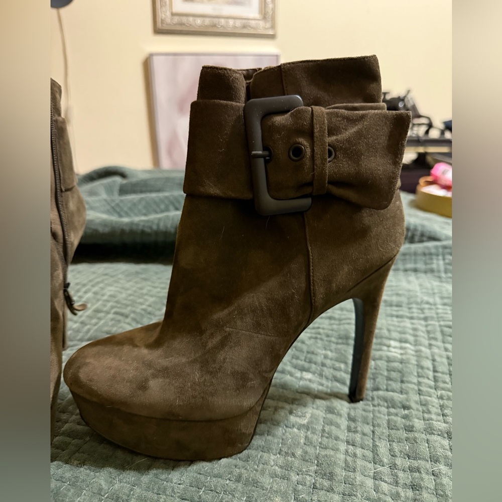 Via Spiga Dark Brown Suede Heeled Platformed Boots